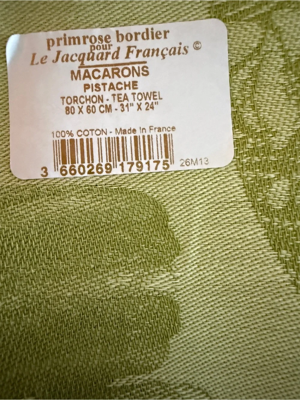 Le Jacquard Francais Tea Towels Set of 2 Macarons & Madras Plaid Green New